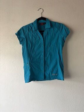 Sherpa Short-Sleeve Button-Down Shirt in Teal